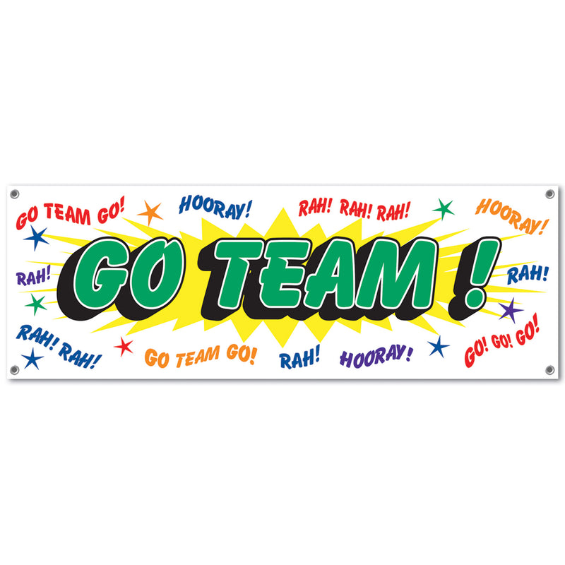 Go Team! Sign Banner – 5' x 21" – (1/Pkg) by Beistle for Sports All-Weather