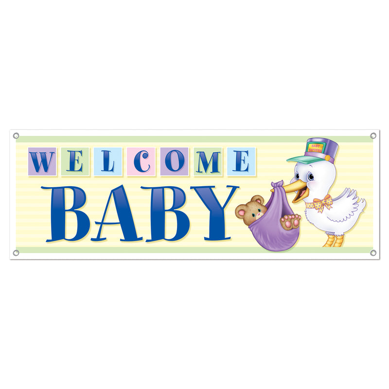 Welcome Baby Sign Banner – 5' x 21" – (1/Pkg) by Beistle for Baby Shower All-Weather