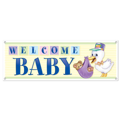 Welcome Baby Sign Banner – 5' x 21" – (1/Pkg) by Beistle for Baby Shower All-Weather