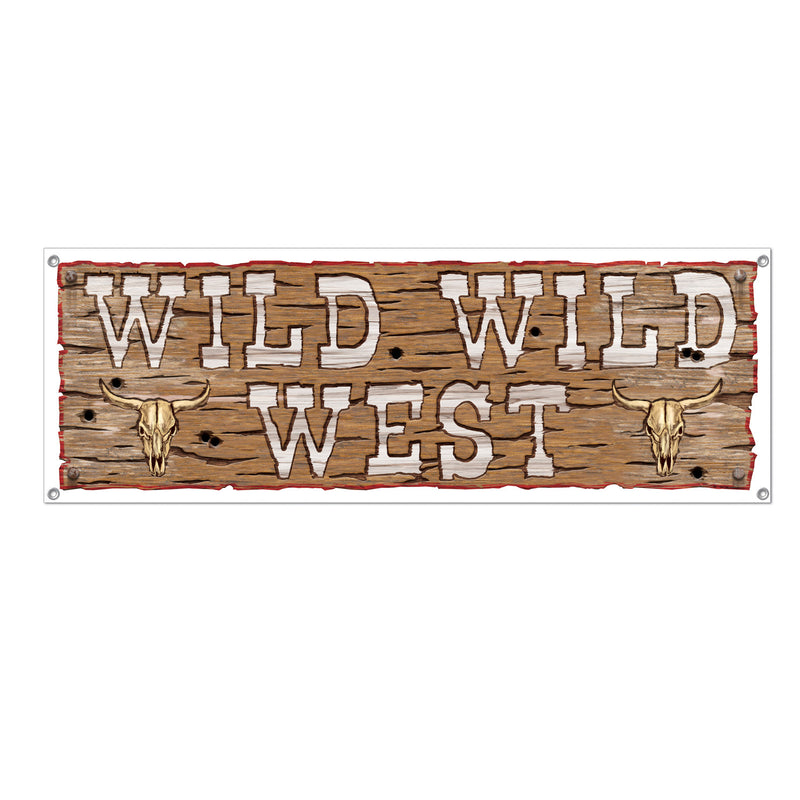 Wild Wild West Sign Banner – 5' x 21" – (1/Pkg) by Beistle for Western All-Weather