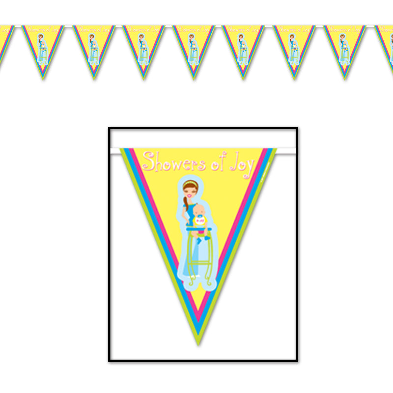 Showers Of Joy Pennant Banner – 11" x 12' – (1/Pkg) by Beistle for Baby Shower Pennant Banners