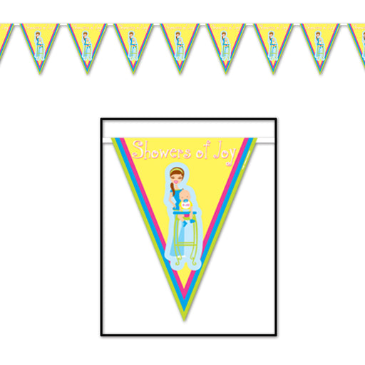 Showers Of Joy Pennant Banner – 11" x 12' – (1/Pkg) by Beistle for Baby Shower Pennant Banners