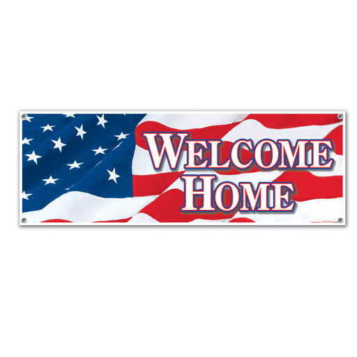 Welcome Home Sign Banner – 5' x 21" – (1/Pkg) by Beistle for Patriotic All-Weather