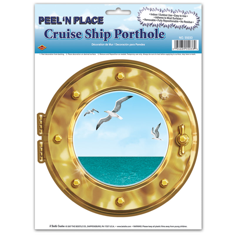 Cruise Ship Porthole Peel 'N Place – 12" x 15" Sh – (1/Sh) by Beistle for Nautical Peel 'N Place