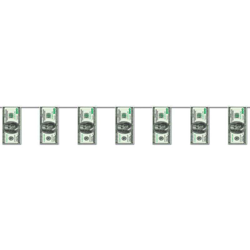 $100 Bill Pennant Banner – 10" x 12' – (1/Pkg) by Beistle for Casino Pennant Banners