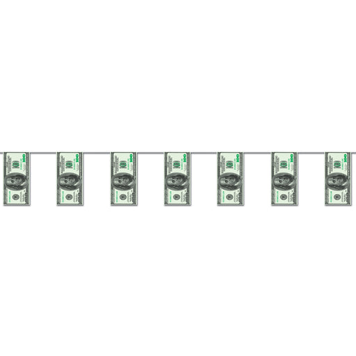$100 Bill Pennant Banner – 10" x 12' – (1/Pkg) by Beistle for Casino Pennant Banners