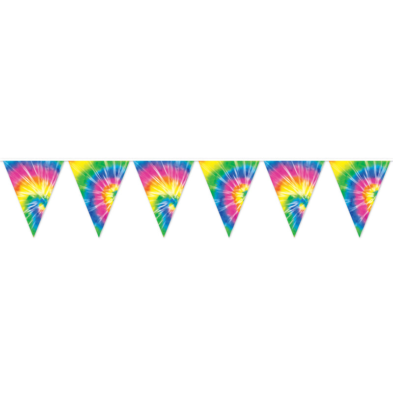 Tie-Dyed Pennant Banner – 11" x 12' – (1/Pkg) by Beistle for 60's Pennant Banners