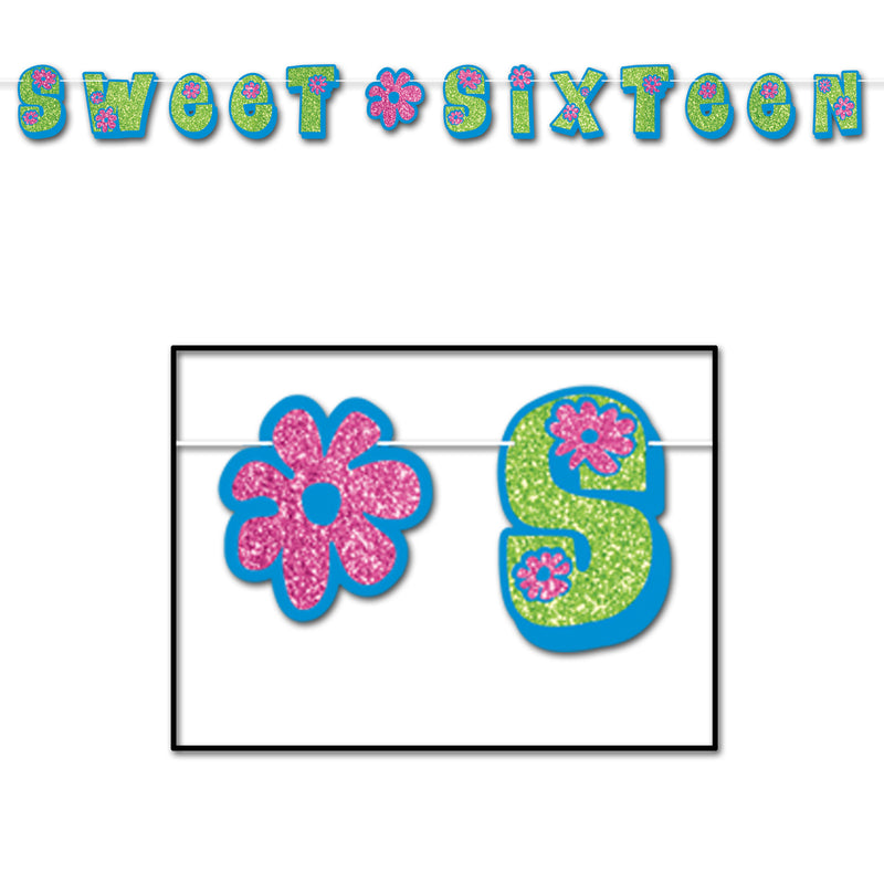 Glittered Sweet Sixteen Streamer – 8½" x 10' – (1/Pkg) by Beistle for Sweet 16 Streamers