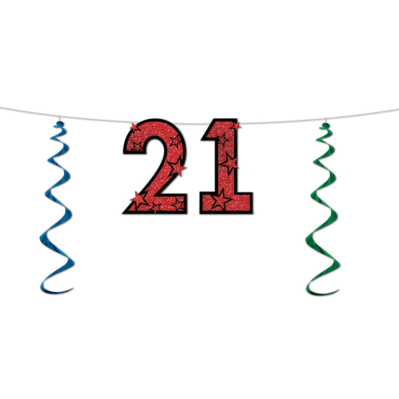 "21" Glittered Streamer – 15" x 7' – (1/Pkg) by Beistle for 21st Birthday Streamers