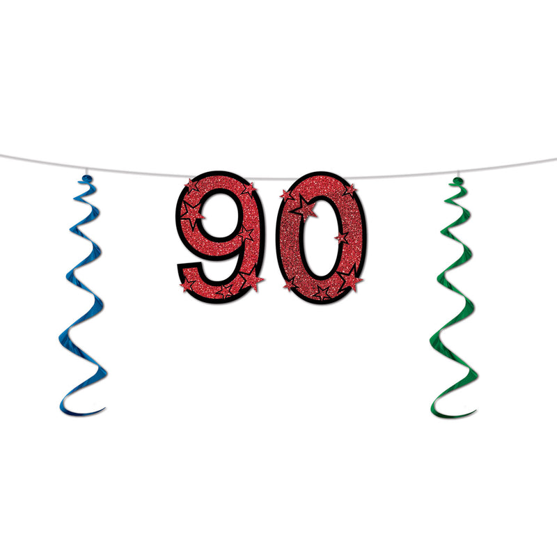"90" Glittered Streamer – 15" x 7' – (1/Pkg) by Beistle for Birthday-Age Specific Streamers