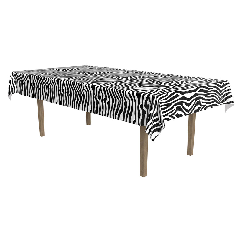 Zebra Print Tablecover – 54" x 108" – (1/Pkg) by Beistle for Jungle Table Covers - Patterned