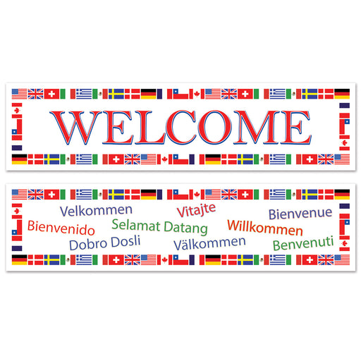 International Welcome Banners – 15" x 5' – (2/Pkg) by Beistle for International All-Weather