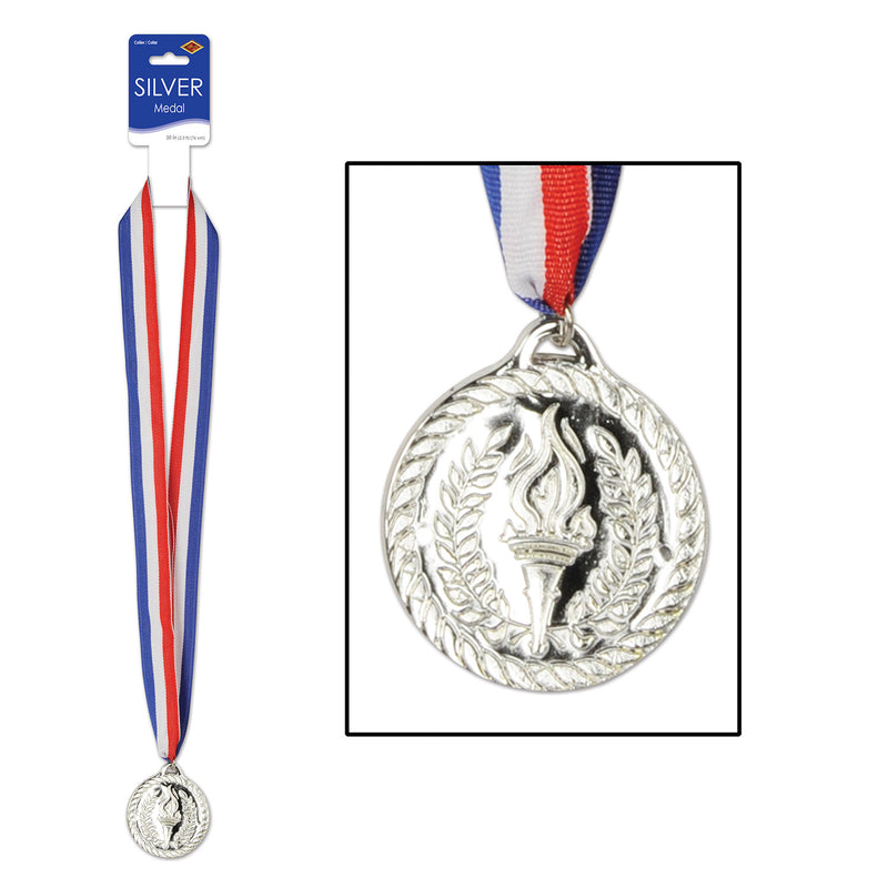Silver Medal w/Ribbon – 30" w/2" Medal – (1/Card) by Beistle for Sports Awards