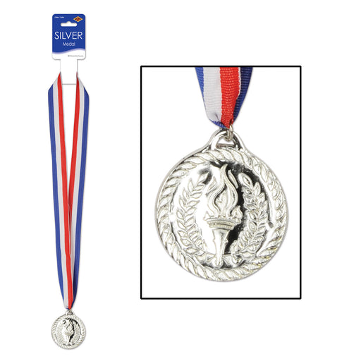 Silver Medal w/Ribbon – 30" w/2" Medal – (1/Card) by Beistle for Sports Awards