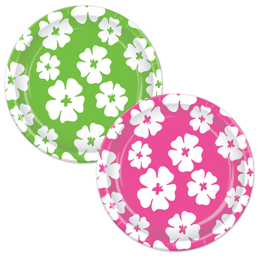 Hibiscus Plates – 9" – (8/Pkg) by Beistle for Luau Plates-Dinner