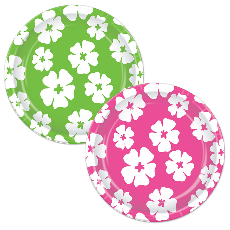 Hibiscus Plates – 7" – (8/Pkg) by Beistle for Luau Plates-Dessert
