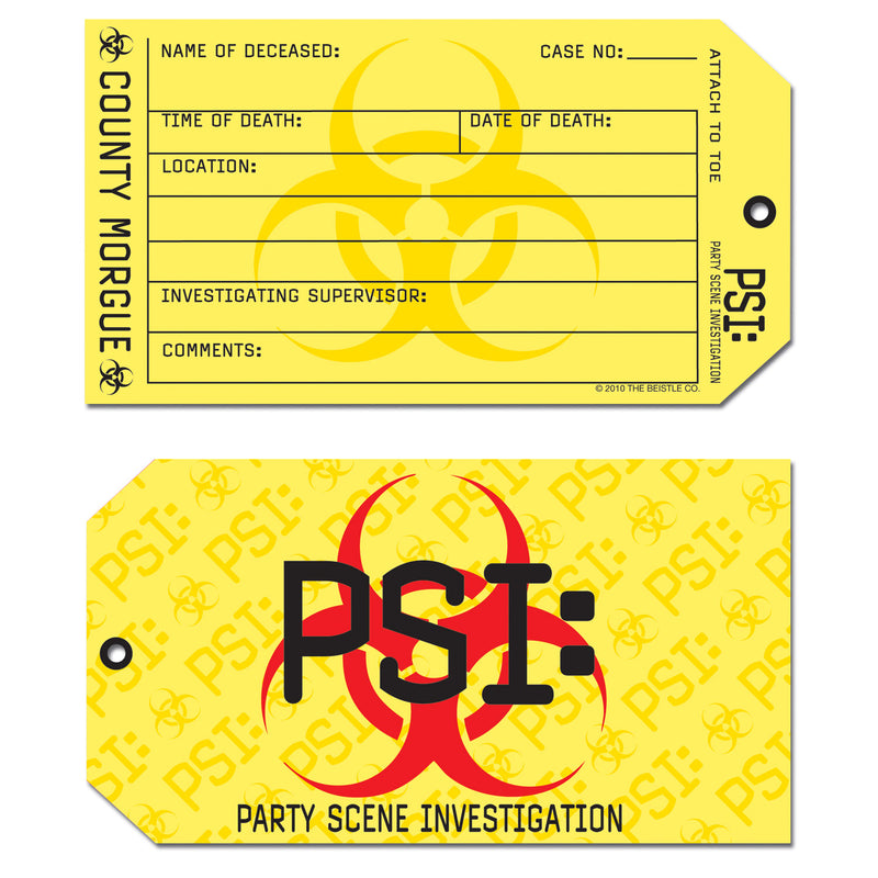 PSI Toe Tag Invitations – 3" x 5½" – (8/Pkg) by Beistle for Crime Scene Everyday