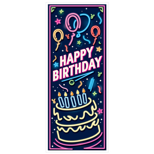 Neon Happy Birthday Door Cover – 6' x 30" – (1/Pkg) by Beistle for Birthday Door Covers