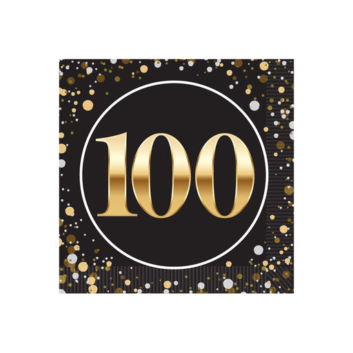 "100" Beverage Napkins – (16/Pkg) by Beistle for Birthday-Age Specific Napkins-Beverage
