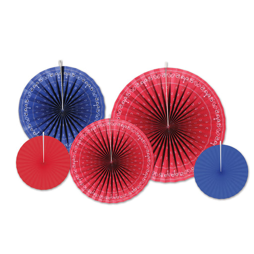 Bandana Accordion Paper Fans – Asstd – (5/Pkg) by Beistle for Western Decorative Fans