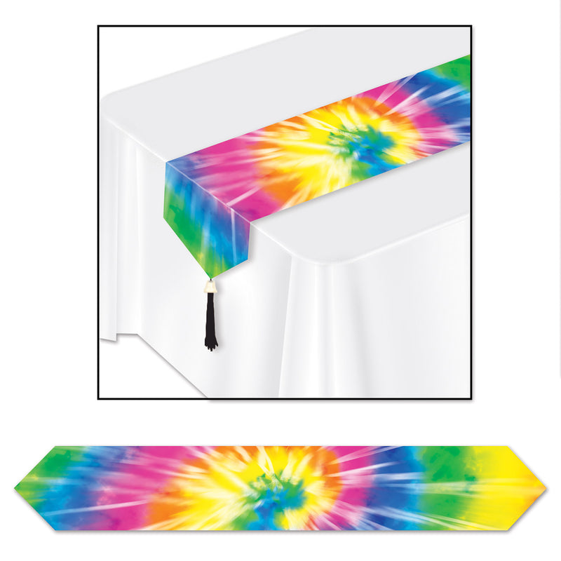 Printed Tie-Dyed Table Runner – 11" x 6' – (1/Pkg) by Beistle for 60's Table Runners - Printed