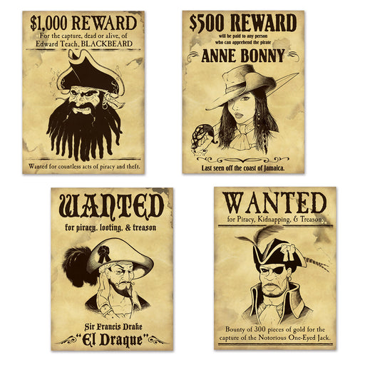 Pirate Wanted Sign Cutouts – 15¼" – (4/Pkg) by Beistle for Pirate Signs