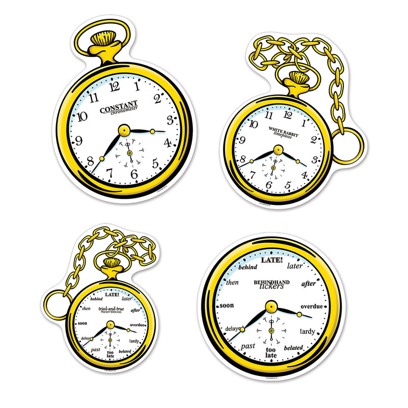 Clock Cutouts – 10"-12¾" – (4/Pkg) by Beistle for Alice In Wonderland Printed