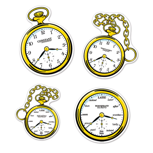 Clock Cutouts – 10"-12¾" – (4/Pkg) by Beistle for Alice In Wonderland Printed