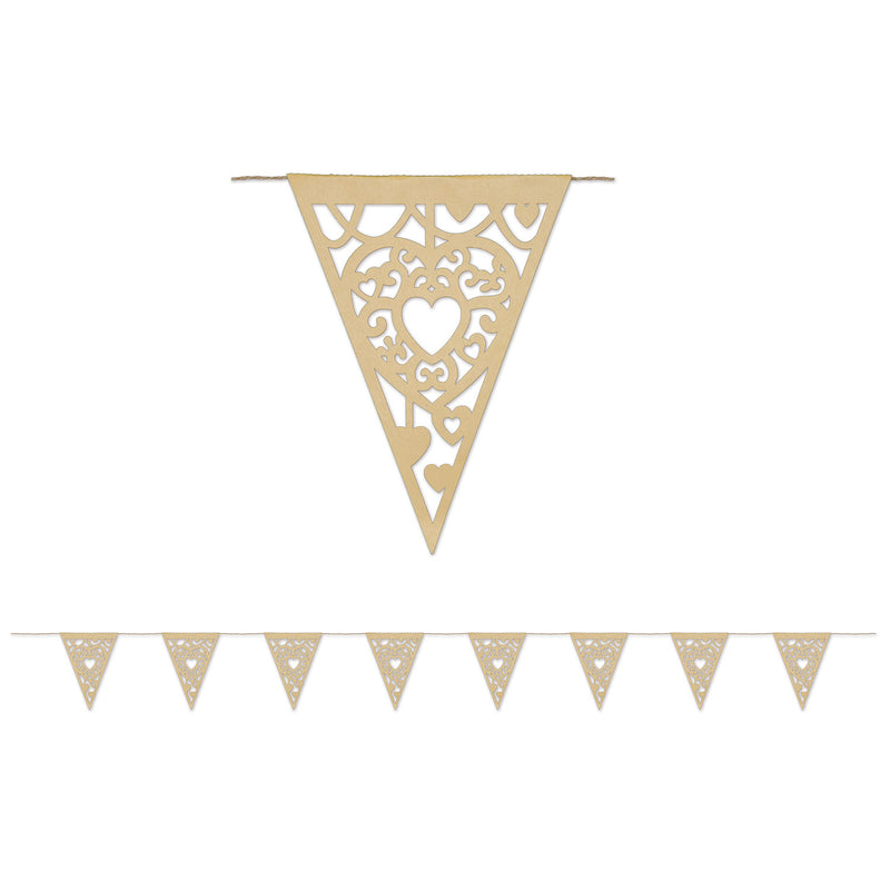 Die-Cut Kraft Paper Heart Pennant Banner – 9¼" x 12' – (1/Pkg) by Beistle for Wedding Pennant Banners