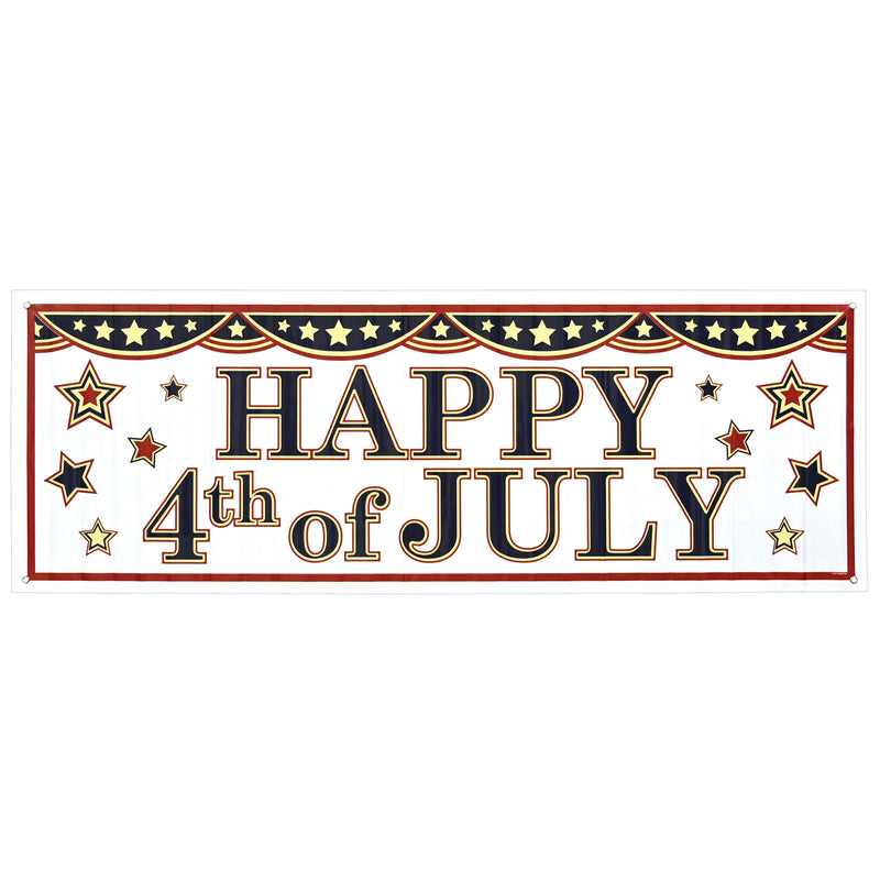 4th Of July Sign Banner – 5' x 21" – (1/Pkg) by Beistle for Patriotic All-Weather