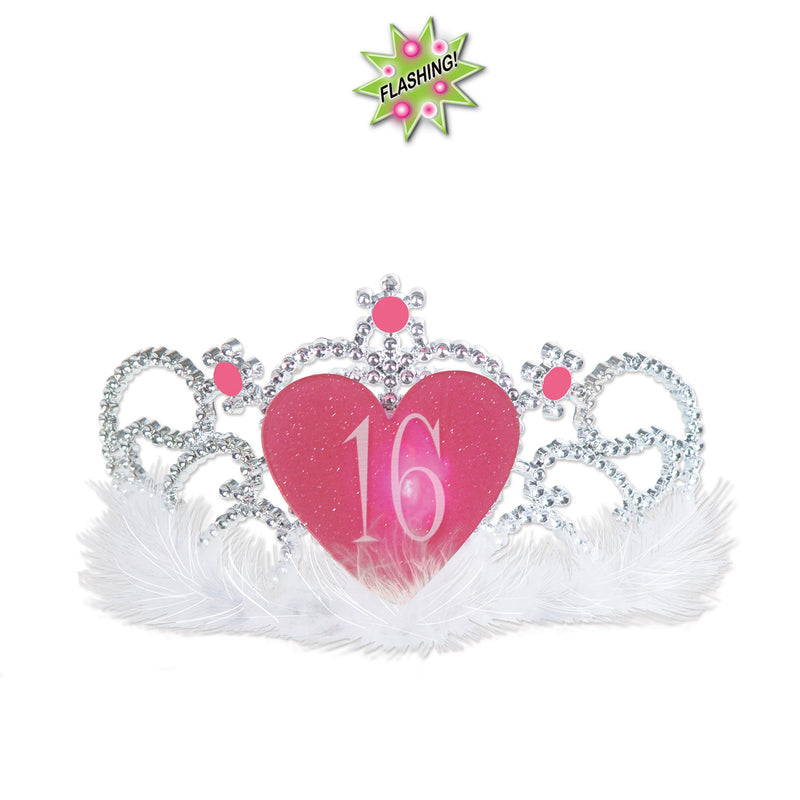Plastic Light-Up "16" Tiara – (1/Card) by Beistle for Sweet 16 Plastic