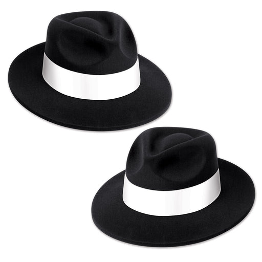 Black Velour Fedora w/Band by Beistle for Great 20's Velour