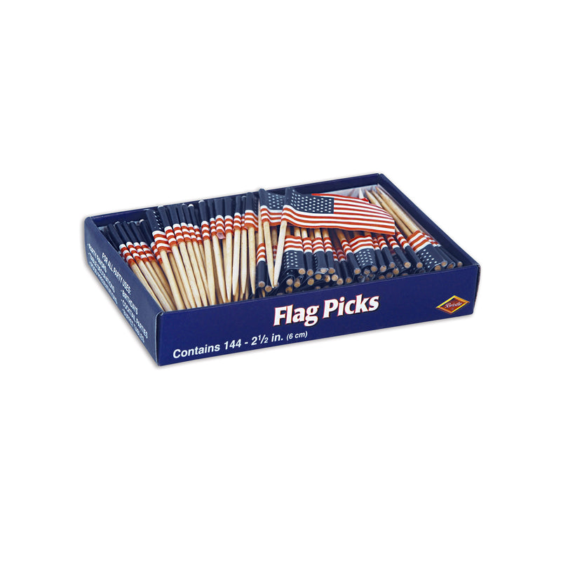 U S Flag Picks Counter Display – 2½" – (144/Box) by Beistle for Patriotic Food Picks