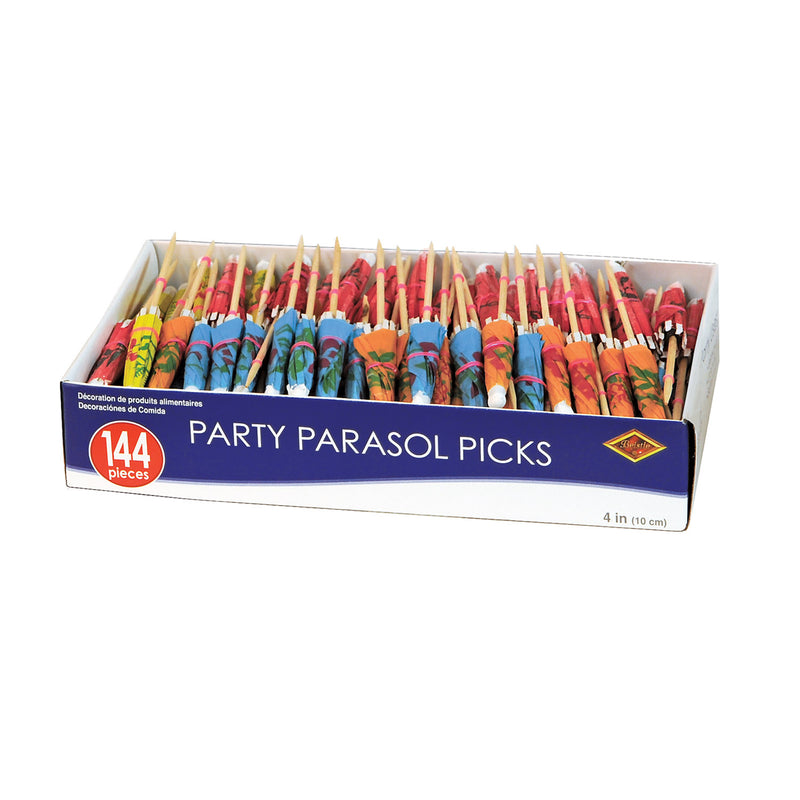 Boxed Party Parasol Picks – 4" – (144/Box) by Beistle for Luau Parasols