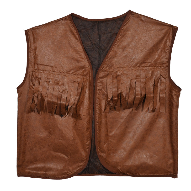 Faux Brown Leather Cowboy Vest w/Fringe – (1/Card) by Beistle for Western Vests