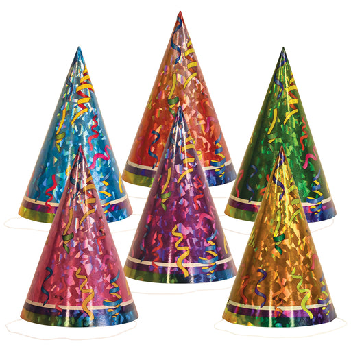 Prismatic Cone Hats – 6½" – (6/Pkg) by Beistle for General Occasion Cone Hats