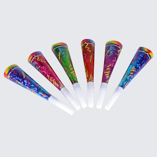Prismatic Party Horns – 8" – (6/Pkg) by Beistle for General Occasion Foil Horns