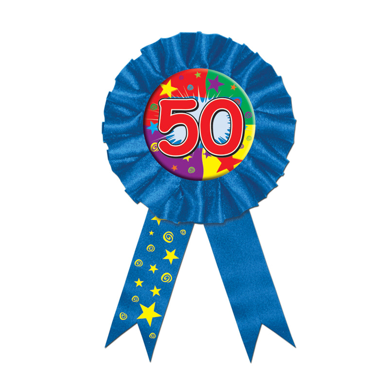 "50" Award Ribbon – 3¾" x 6½" – (1/Pkg) by Beistle for Birthday-Age Specific Awards
