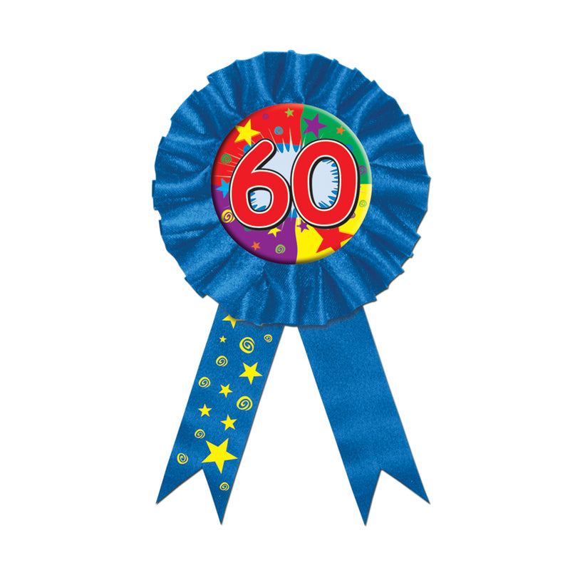 "60" Award Ribbon – 3¾" x 6½" – (1/Pkg) by Beistle for Birthday-Age Specific Awards