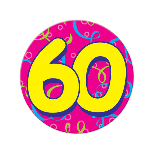 Jumbo "60" Button – 6" – (1/Card) by Beistle for Birthday-Age Specific Buttons