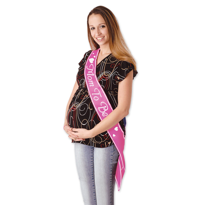 Mom To Be Satin Sash – 33" x 4" – (1/Pkg) by Beistle for Baby Shower Sashes