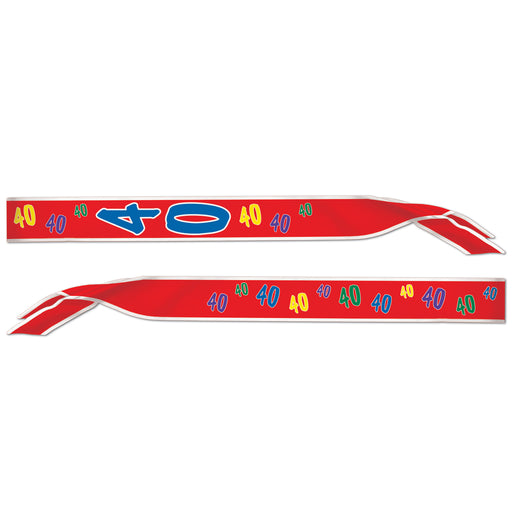 "40" Satin Sash – 33" x 4" – (1/Pkg) by Beistle for Birthday-Age Specific Sashes