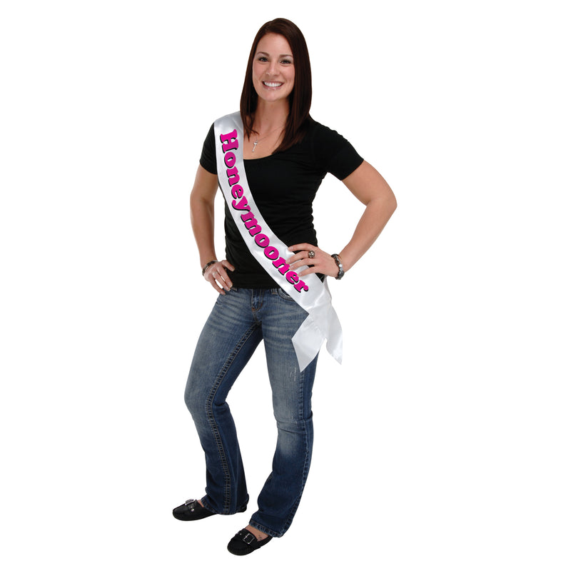 Honeymooner Satin Sash – 33" x 4" – (1/Pkg) by Beistle for Wedding Sashes