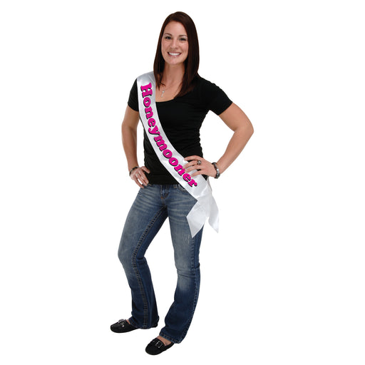 Honeymooner Satin Sash – 33" x 4" – (1/Pkg) by Beistle for Wedding Sashes