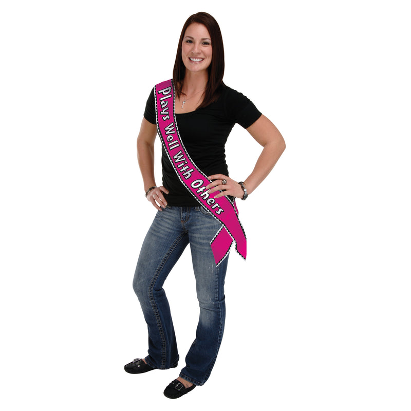 Plays Well With Others Satin Sash – 33" x 4" – (1/Pkg) by Beistle for General Occasion Sashes