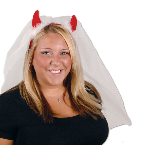 Devil Horns Headband w/Veil – (1/Card) by Beistle for Bachelorette Boppers and Headbands