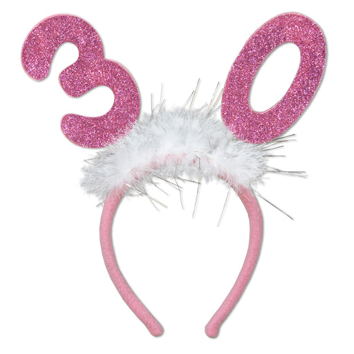 "30" Glittered Boppers w/Marabou – (1/Card) by Beistle for Birthday-Age Specific Boppers and Headbands