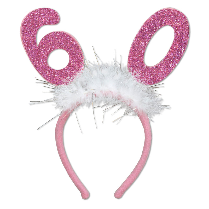 "60" Glittered Boppers w/Marabou – (1/Card) by Beistle for Birthday-Age Specific Boppers and Headbands