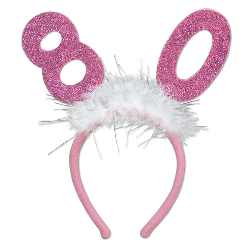 "80" Glittered Boppers w/Marabou – (1/Card) by Beistle for Birthday-Age Specific Boppers and Headbands