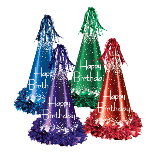 Fringed Foil Happy Birthday Party Hats – 12½" by Beistle for Birthday Cone Hats